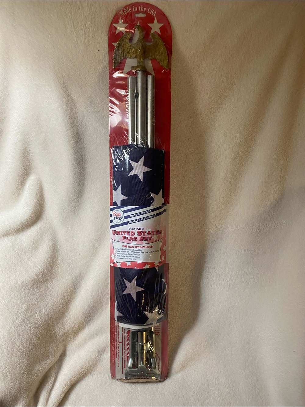 United States Decorative Flag Set with Gold Eagle Topper - Blue/White